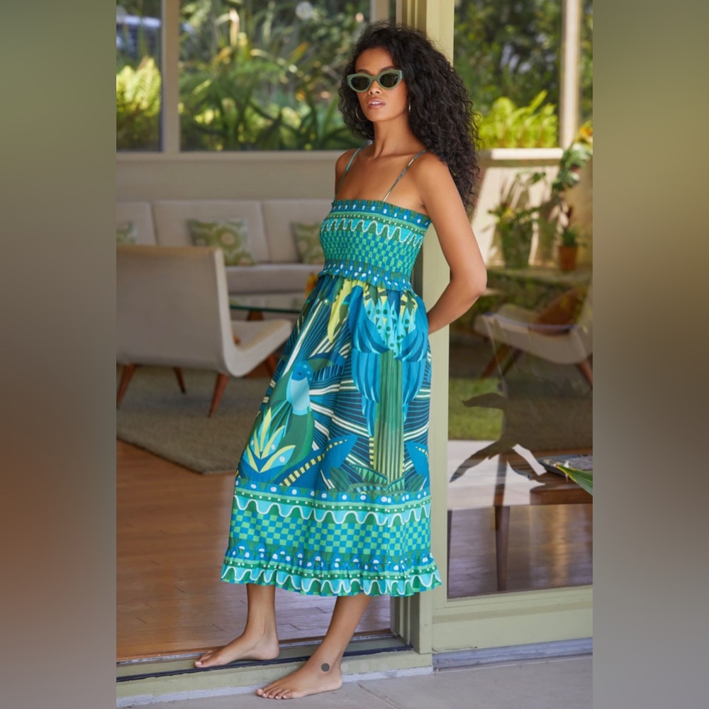 Farm Rio x Anthropologie Farm Rio Smocked Cover-Up Midi Dress